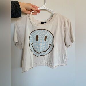 Cream Crop Top with Smiley Face Design